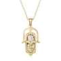 14K Gold and Roman Glass Bell Hamsa Pendant - 1