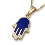 14K Gold Hamsa Pendant Necklace with Diamond Points - 6