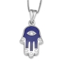 14K Gold and Blue Enamel Hamsa Pendant Necklace with Diamond Fingers and Evil Eye - 4