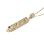 14K Gold and Ruby Stones Filigree Mezuzah Pendant Necklace - 5