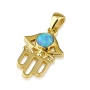 14K Gold Bell Shape Hamsa Pendant with Opal Stone Evil Eye - 1