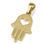 14K Gold Bell Shape Love Heart Hamsa Pendant  - 1