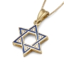 14K Gold Blue Enamel Star of David Diamond Pendant Necklace - Choice of Color - 14