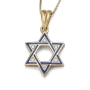 14K Gold Blue Enamel Star of David Diamond Pendant Necklace - Choice of Color - 12