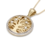 14K Gold Diamond-Studded Round Tree of Life Pendant Necklace - Large - 5