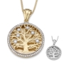 14K Gold Diamond-Studded Round Tree of Life Pendant Necklace - Large - 10