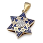 14K Gold Diamond Star of David Pendant Necklace with Blue Enamel - 5
