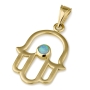 14K Gold Hamsa Pendant with Light Blue Opal Stone - 1