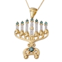 14K Gold Menorah White and Blue Diamond Necklace - 1