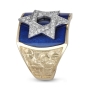 14K Gold Star of David & Jerusalem Diamond Ring with Blue Enamel - 3