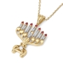 14K Gold Women's 7-Branch Menorah Pendant with Diamonds and Rubies - 2