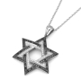14K White Gold Double Star of David Pendant Lined with Black and White Diamonds - 4