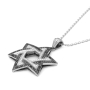 14K White Gold Double Star of David Pendant Lined with Black and White Diamonds - 5