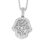 14K Gold Hamsa Pendant with Foliate Design and Lined with Diamonds - 4