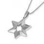 14K Gold Ripple Star of David Pendant Necklace with Cutout Star Center (Choice of Color) - 2