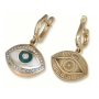 14K Yellow Gold Evil Eye Diamond Earrings with White Enamel - 2