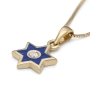 14K Yellow Gold Star of David Pendant Necklace with Blue Enamel and Diamond  - 5