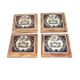 Set of 4 Olive Wood & Armenian Ceramic Coasters - Shalom - 3