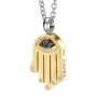 18K Gold Diamond Hamsa and Evil Eye Pendant Necklace with Sapphire Stone (Choice of Colors) - 1