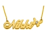 24K Gold Plated Silver Name Necklace in English with Butterfly & Swarovski Birthstone - (Victorian Script) - 1