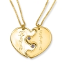 24K Yellow Gold Couple's Split Love Heart Names Necklaces with Birthstones - 5