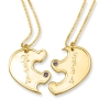 24K Yellow Gold Couple's Split Love Heart Names Necklaces with Birthstones - 6