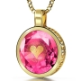 14K Gold and Large Cubic Zirconia Necklace Micro-Inscribed with 24K Gold Heart and "I Love You" in 120 Languages - 8