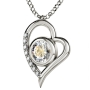 "I Love You" in 12 Languages: Sterling Silver and Swarovski Stone Heart Necklace Micro-Inscribed with 24K Gold - 3