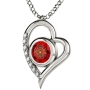 "I Love You" in 12 Languages: Sterling Silver and Swarovski Stone Heart Necklace Micro-Inscribed with 24K Gold - 5