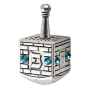 Set of 6 Jerusalem Kotel Nickel Dreidels with Blue Gemstones - 1