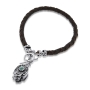 5 Hamsas: Multiple Pendant Silver & Leather Bracelet with Biblical Inscriptions and Turquoise Stone - 1