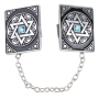 Nickel Star of David Tallit Clips with Blue Stone - 3