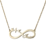 14K Gold English / Hebrew Infinity Name Necklace with Birds - 6
