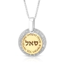 925 Sterling Silver and 9K Gold Circular Blessings & Good Fortune Pendant with Zircon Stones - 1