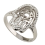 925 Sterling Silver and Rhodium-Plated Hamsa Ring With Crystal Stones (Variety of Colors) - 2