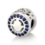 925 Sterling Silver Circular Hamsa Bead Charm with Blue Zircon Stones – Rhodium Plated - 1