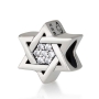 925 Sterling Silver Classic Star of David Bead Charm with Zircon Stones – Rhodium Plated - 1