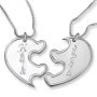 925 Sterling Silver Couple's Split Love Heart Names Necklace - 3