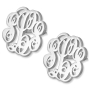 925 Sterling Silver Cursive Monogram KK Initial Earrings - 1