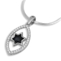 925 Sterling Silver, Onyx & Cubic Zirconia Star of David Pendant - 1