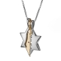Sterling Silver and 14K Gold Star of David and Land of Israel Necklace With Garnet Stone - 1