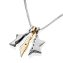 Sterling Silver and 14K Gold Star of David and Land of Israel Necklace With Garnet Stone - 2