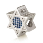 925 Sterling Silver Star of David Bead Charm with Blue Zircon Stones – Rhodium Plated - 1