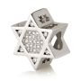 925 Sterling Silver Star of David Bead Charm with Zircon Stones – Rhodium Plated  - 1