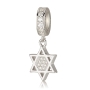 925 Sterling Silver Star of David Pendant Charm  with Zircon Stones – Rhodium Plated - 1