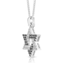 925 Sterling Silver Star of David Pendant with Black & White Zircon Stones - 2