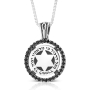 925 Sterling Silver Star of David & Pslam 91 Disc Pendant with Onyx Stone Border - 1