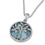925 Sterling Silver Tree of Life Disc Necklace with Roman Glass - 1