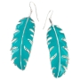 Adina Plastelina Large Silver Feather Earrings - Turquoise - 1