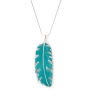 Adina Plastelina Large Silver Feather Necklace - Turquoise - 1